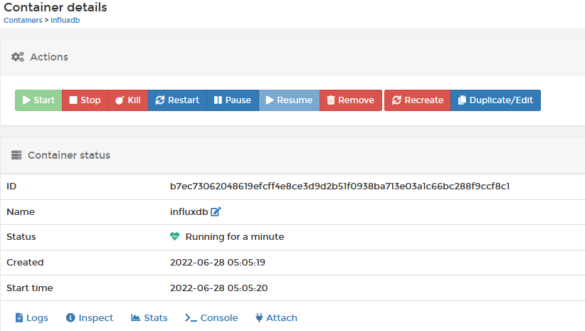 Influxdb container running